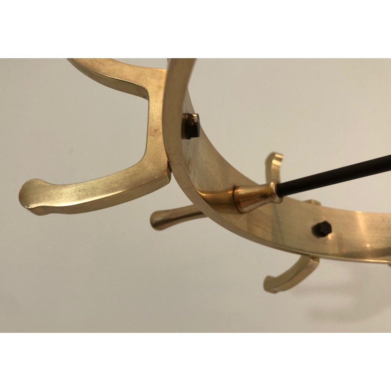 Black Lacquered Metal and Brass Coat Rack by Jacques Adnet, circa 1950
