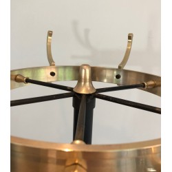 Black Lacquered Metal and Brass Coat Rack by Jacques Adnet, circa 1950