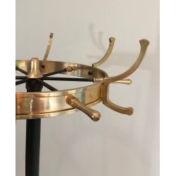 Porte-Manteau en Métal Laqué Noir et Laiton de Jacques Adnet