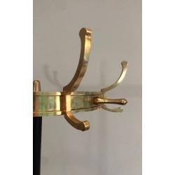 Black Lacquered Metal and Brass Coat Rack by Jacques Adnet, circa 1950