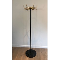 Porte-Manteau en Métal Laqué Noir et Laiton de Jacques Adnet