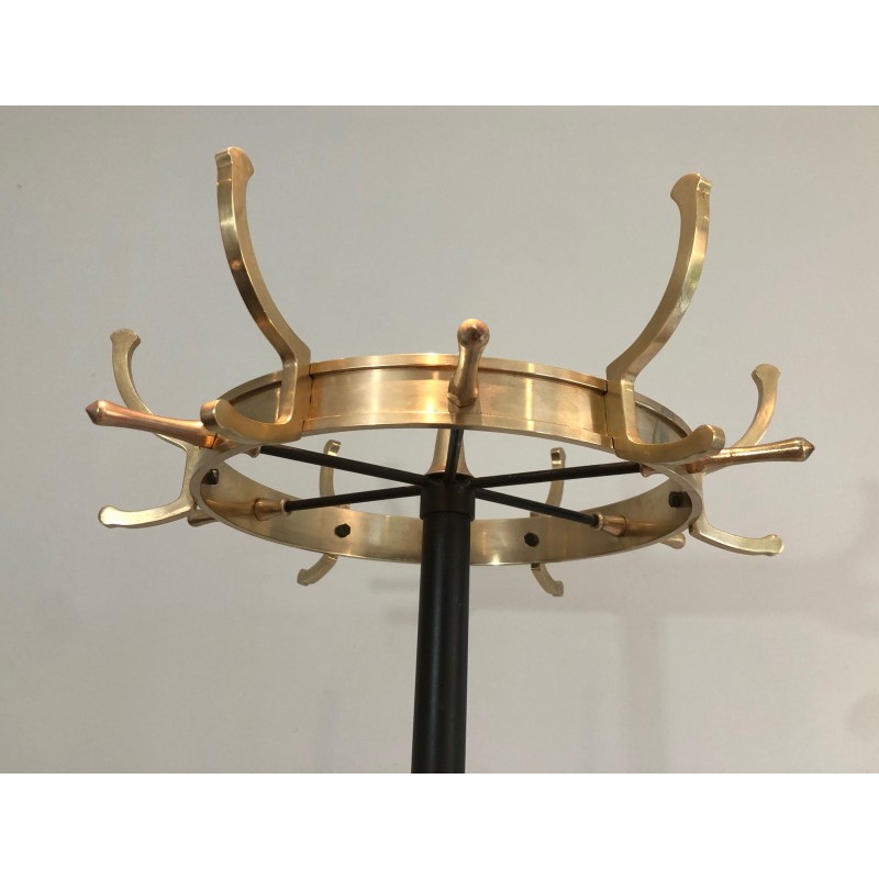 Black Lacquered Metal and Brass Coat Rack by Jacques Adnet, circa 1950