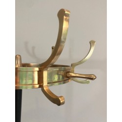 Black Lacquered Metal and Brass Coat Rack by Jacques Adnet, circa 1950