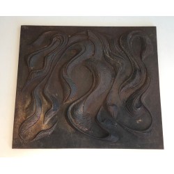 Plaque de Cheminée Moderniste en Fonte, Travail Français, Vers 1950