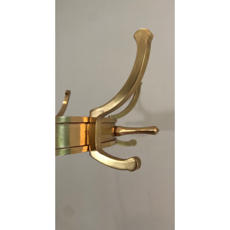 Black Lacquered Metal and Brass Coat Rack by Jacques Adnet, circa 1950
