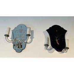 Paire d'Appliques Murano Art Déco en Miroir Gravé et Cristal | vers 1940
