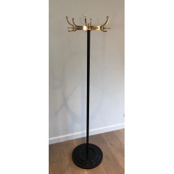 Porte-Manteau en Métal Laqué Noir et Laiton de Jacques Adnet