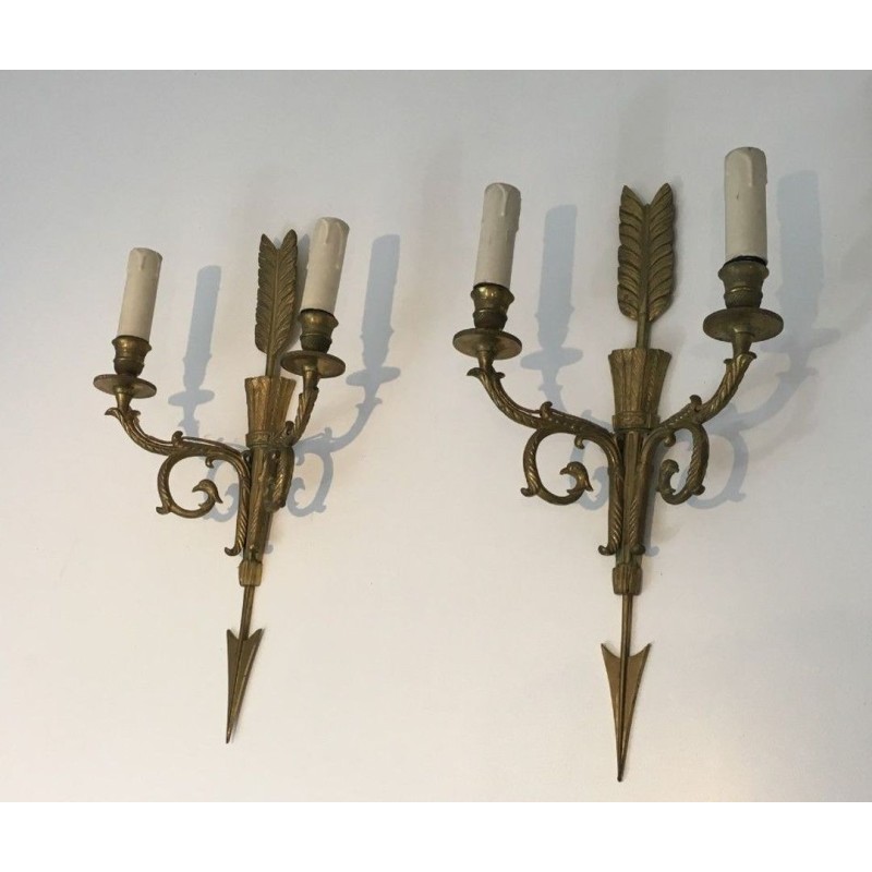 Pair of Bronze Wall Sconces with Quiver, Arrow and Eagle Heads | French Work, circa 1920