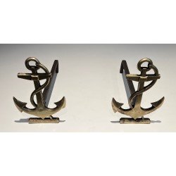 Pair of Brass Boat Anchor Andirons, French Work, circa 1970