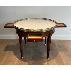 Table Basse Ronde de Style Néoclassique en Acajou, Laiton et Plateau de Marbre de Carrare Blanc