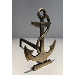 Pair of Brass Boat Anchor Andirons, French Work, circa 1970