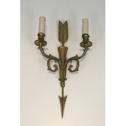 Pair of Bronze Wall Sconces with Quiver, Arrow and Eagle Heads | French Work, circa 1920