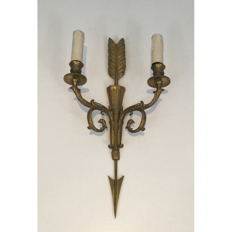 Pair of Bronze Wall Sconces with Quiver, Arrow and Eagle Heads | French Work, circa 1920