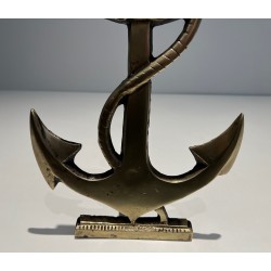 Pair of Brass Boat Anchor Andirons, French Work, circa 1970