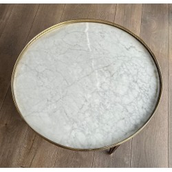 Table Basse Ronde de Style Néoclassique en Acajou, Laiton et Plateau de Marbre de Carrare Blanc