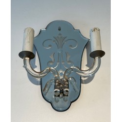 Paire d'Appliques Murano Art Déco en Miroir Gravé et Cristal | vers 1940