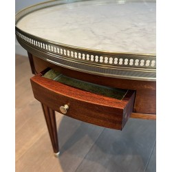 Table Basse Ronde de Style Néoclassique en Acajou, Laiton et Plateau de Marbre de Carrare Blanc