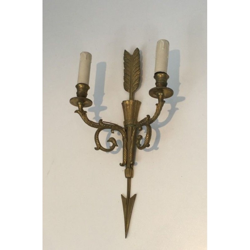Pair of Bronze Wall Sconces with Quiver, Arrow and Eagle Heads | French Work, circa 1920