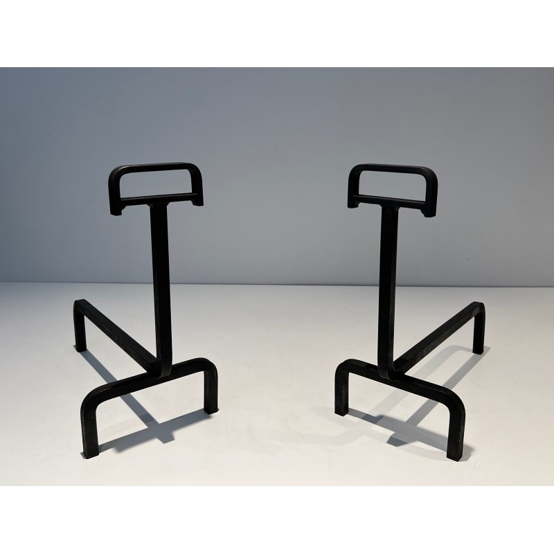 Pair of Wrought Iron Andirons, French Work, circa 1940