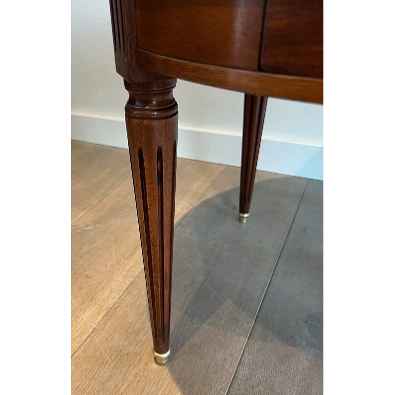 Table Basse Ronde de Style Néoclassique en Acajou, Laiton et Plateau de Marbre de Carrare Blanc