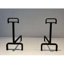 Pair of Wrought Iron Andirons, French Work, circa 1940