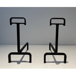 Pair of Wrought Iron Andirons, French Work, circa 1940