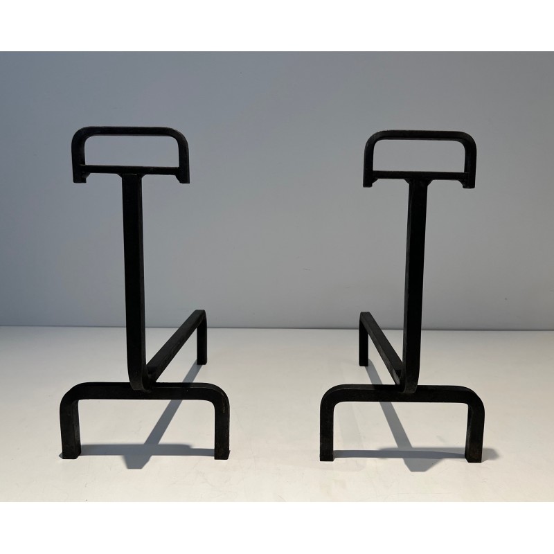 Pair of Wrought Iron Andirons, French Work, circa 1940