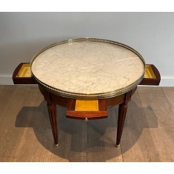 Table Basse Ronde de Style Néoclassique en Acajou, Laiton et Plateau de Marbre de Carrare Blanc