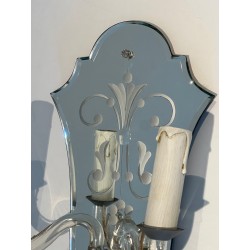 Paire d'Appliques Murano Art Déco en Miroir Gravé et Cristal | vers 1940