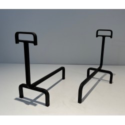 Pair of Wrought Iron Andirons, French Work, circa 1940