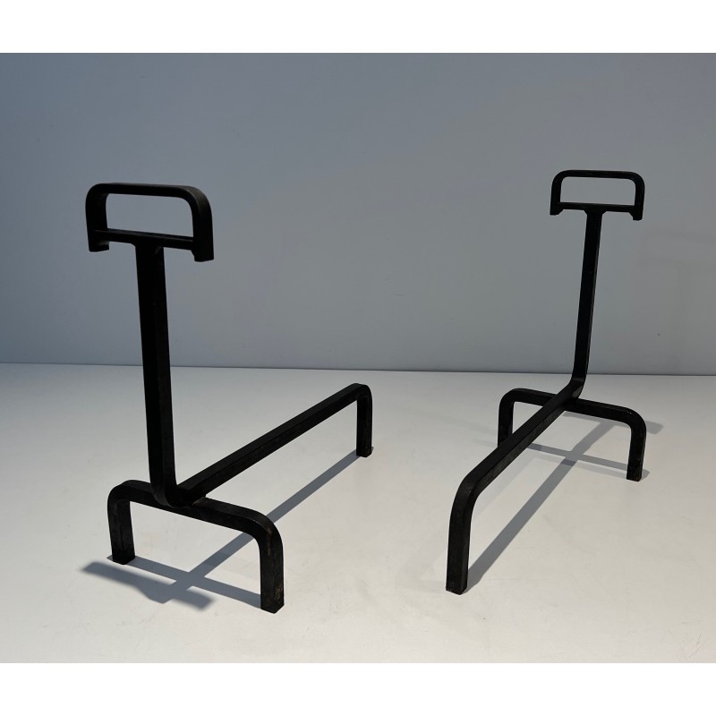 Pair of Wrought Iron Andirons, French Work, circa 1940