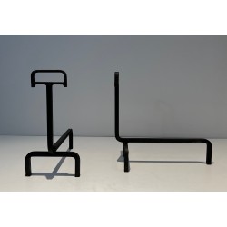 Pair of Wrought Iron Andirons, French Work, circa 1940