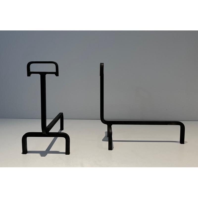 Pair of Wrought Iron Andirons, French Work, circa 1940