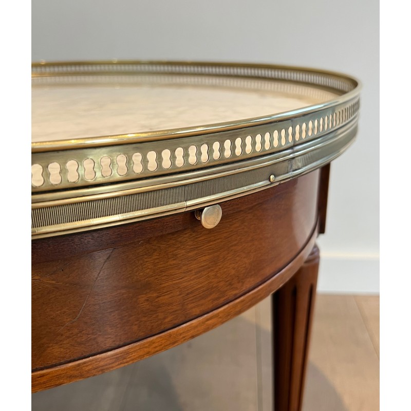 Table Basse Ronde de Style Néoclassique en Acajou, Laiton et Plateau de Marbre de Carrare Blanc