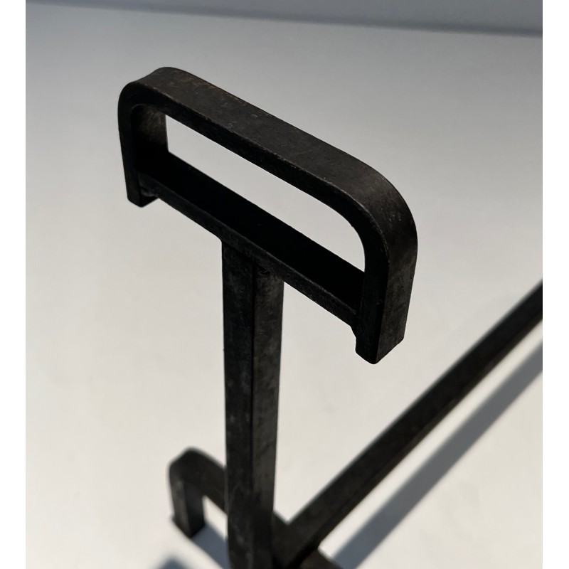 Paire de Chenets en Fer Forgé, Travail Français, Vers 1940