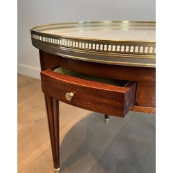 Table Basse Ronde de Style Néoclassique en Acajou, Laiton et Plateau de Marbre de Carrare Blanc
