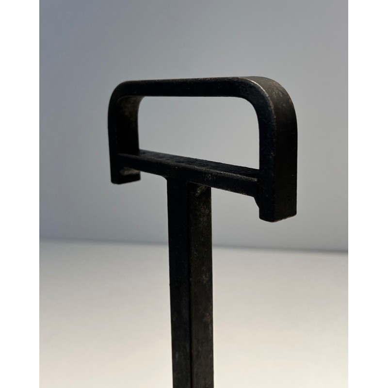 Pair of Wrought Iron Andirons, French Work, circa 1940