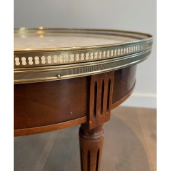 Table Basse Ronde de Style Néoclassique en Acajou, Laiton et Plateau de Marbre de Carrare Blanc