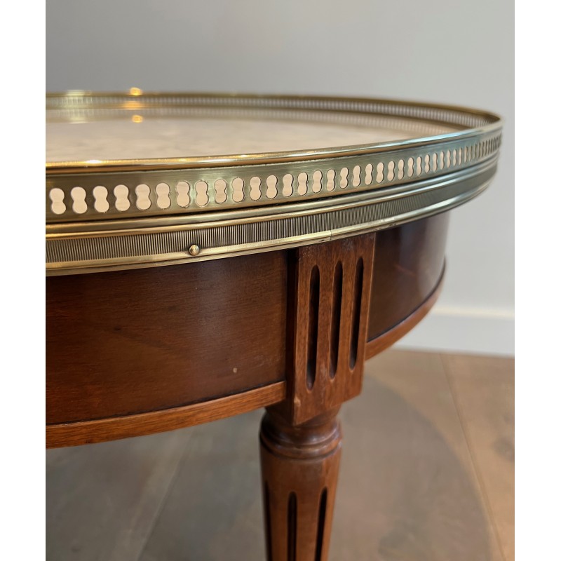 Table Basse Ronde de Style Néoclassique en Acajou, Laiton et Plateau de Marbre de Carrare Blanc
