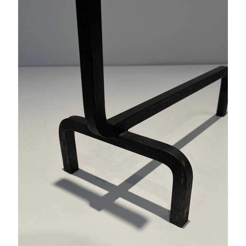 Pair of Wrought Iron Andirons, French Work, circa 1940