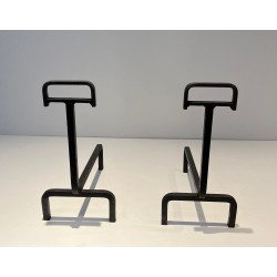Pair of Wrought Iron Andirons, French Work, circa 1940