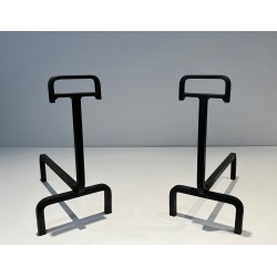 Pair of Wrought Iron Andirons, French Work, circa 1940