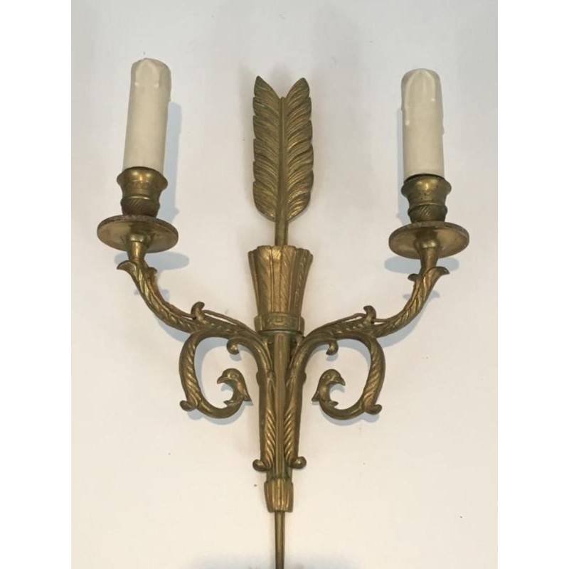 Pair of Bronze Wall Sconces with Quiver, Arrow and Eagle Heads | French Work, circa 1920