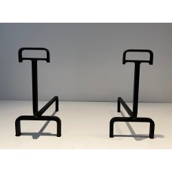 Pair of Wrought Iron Andirons, French Work, circa 1940