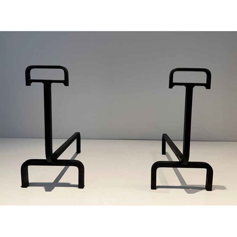 Pair of Wrought Iron Andirons, French Work, circa 1940