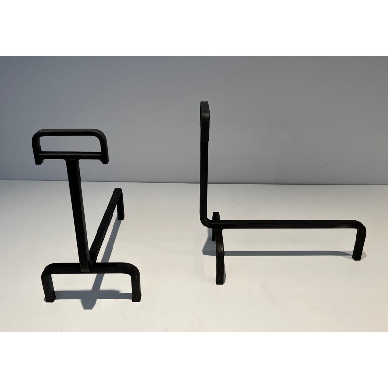 Pair of Wrought Iron Andirons, French Work, circa 1940