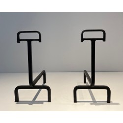 Pair of Wrought Iron Andirons, French Work, circa 1940