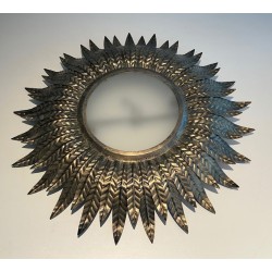 Silvered Metal Sunburst Wall Light or Ceiling Fixture | French Work, circa 1970