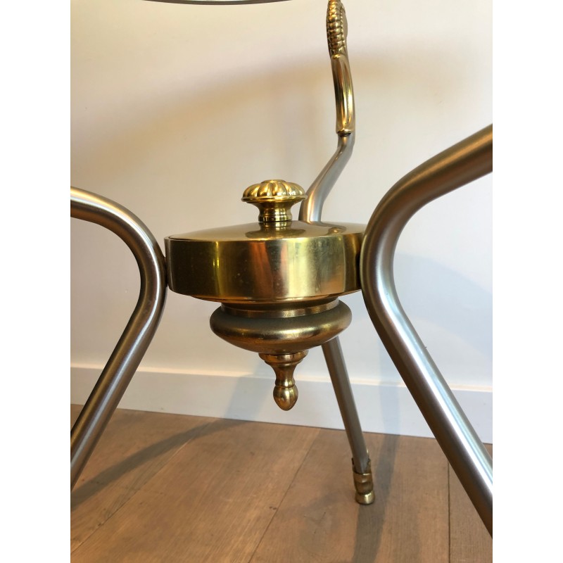 Brushed Steel and Brass Round Guéridon with Seahorse Head Supports, French Work in the Style of Maison Jansen, circa 1970