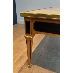Table Basse de Style Néoclassique en Bois Patiné et Laiton à Plateau de Marbre, Travail Français, Vers 1940